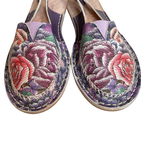 Anuschka Hand Painted Floral Leather Slingback Flats Shoes Size 37/6.5 38/7.5 - Picture 5 of 10